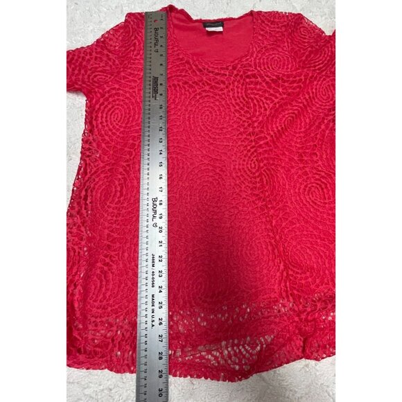 Modes Crystal Fashions Womens Lace Top Shirt Scoop Neck 3/4 Sleeve Large Red - Picture 8 of 8